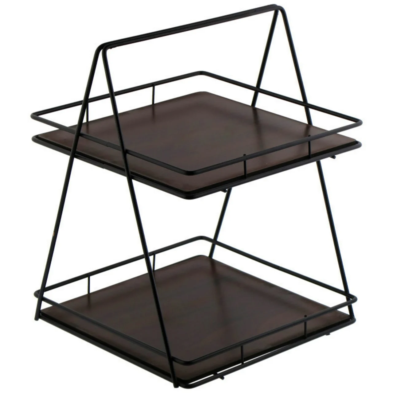 استند پذیرایی دو طبقه MDF و فلز مدل دو طبقه کف چوبی با طراحی مربع و وزن 615 گرم، مناسب سرو 102553647