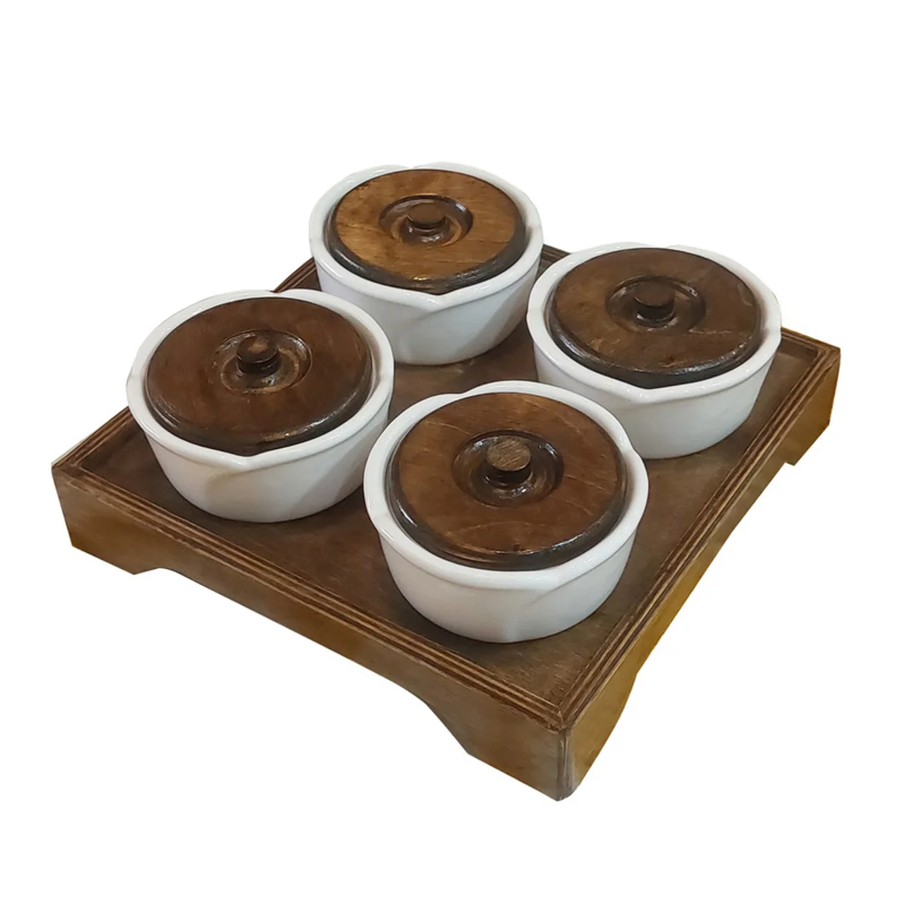 اردوخوری چوبی سرامیکی مدل مربع، مجموعه 4 عددی با سینی 24×24 سانتی‌متر، پیاله‌های قطر 10 سا 102759821