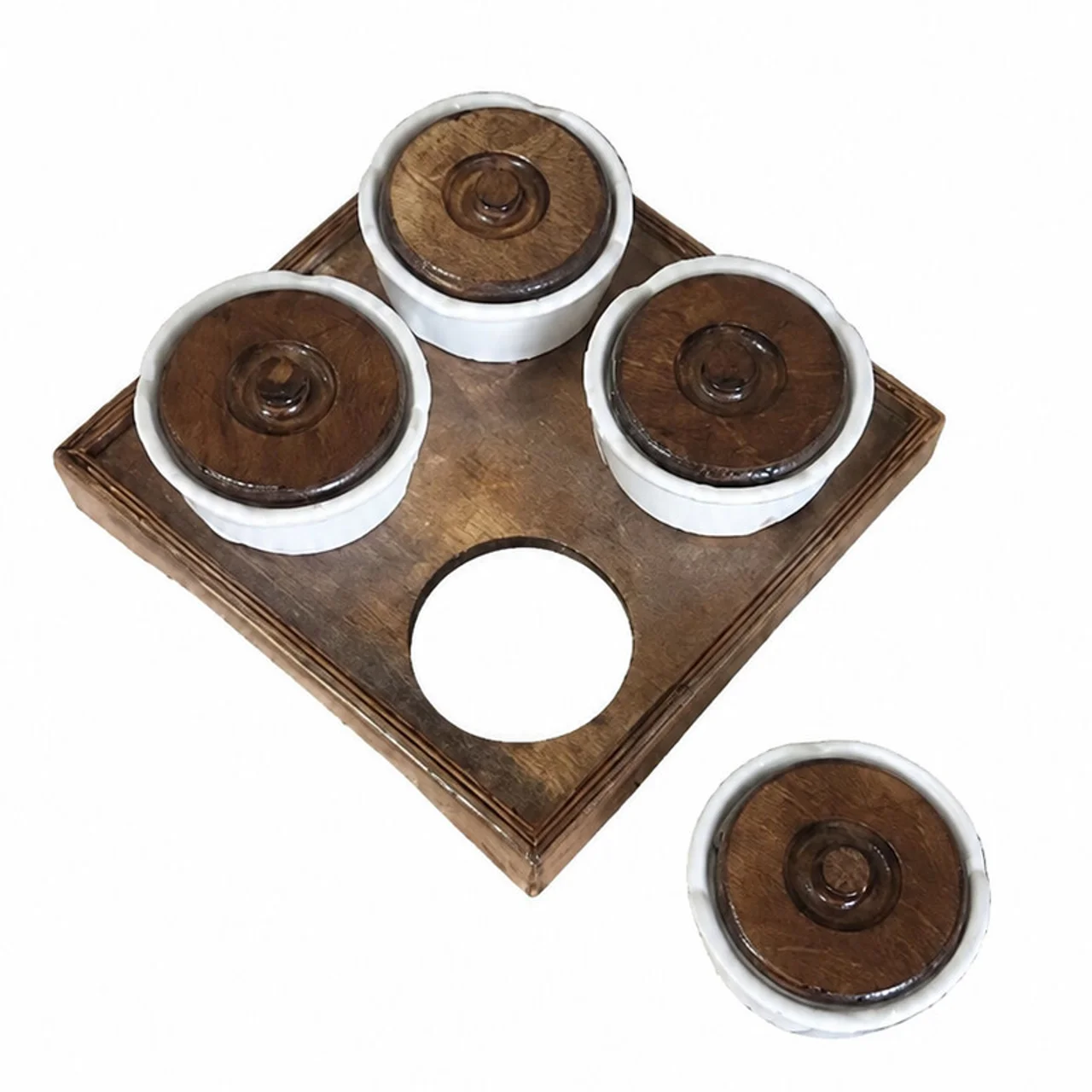 اردوخوری چوبی سرامیکی مدل مربع، مجموعه 4 عددی با سینی 24×24 سانتی‌متر، پیاله‌های قطر 10 سا 102759830