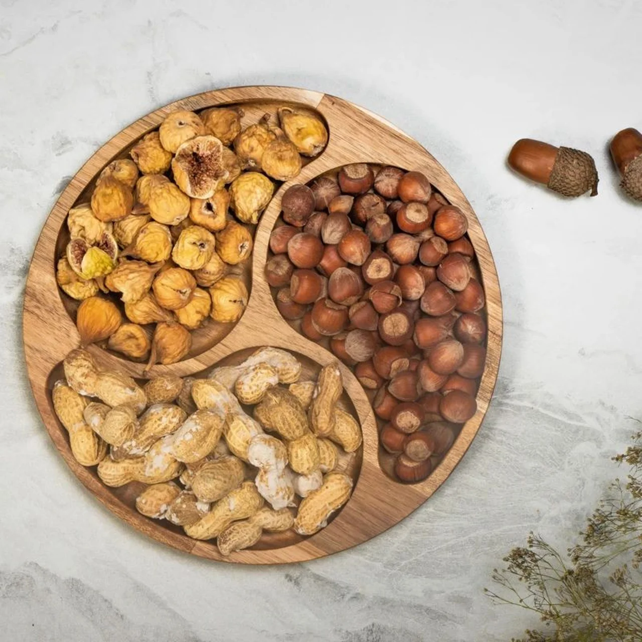 اردوخوری چوبی گردو مدل OD07 با طراحی دایره‌ای، مناسب سرو تنقلات و پذیرایی، سبک و مقاوم، قا 102553532