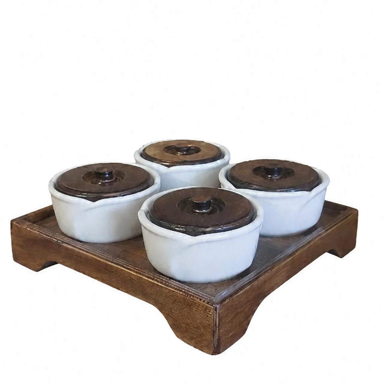 اردوخوری چوبی سرامیکی مدل مربع، مجموعه 4 عددی با سینی 24×24 سانتی‌متر، پیاله‌های قطر 10 سا 102759824