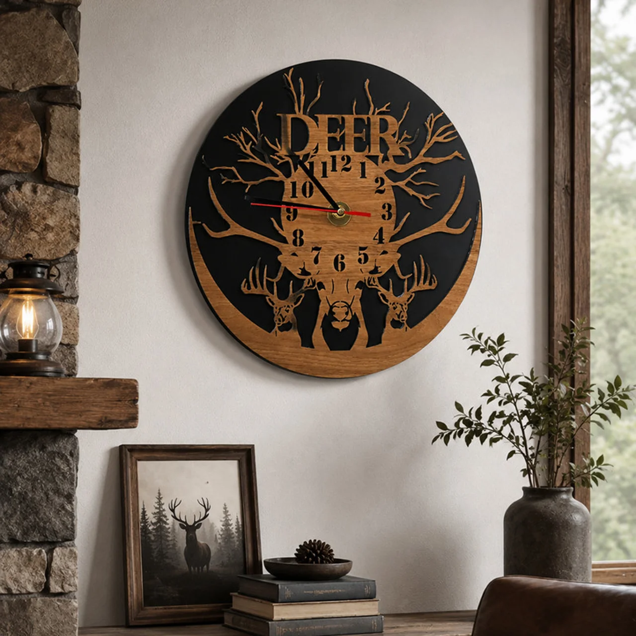 ساعت دیواری عقربه‌ای با نشانگر عددی مدل DEER چوبی کد 2 102673545