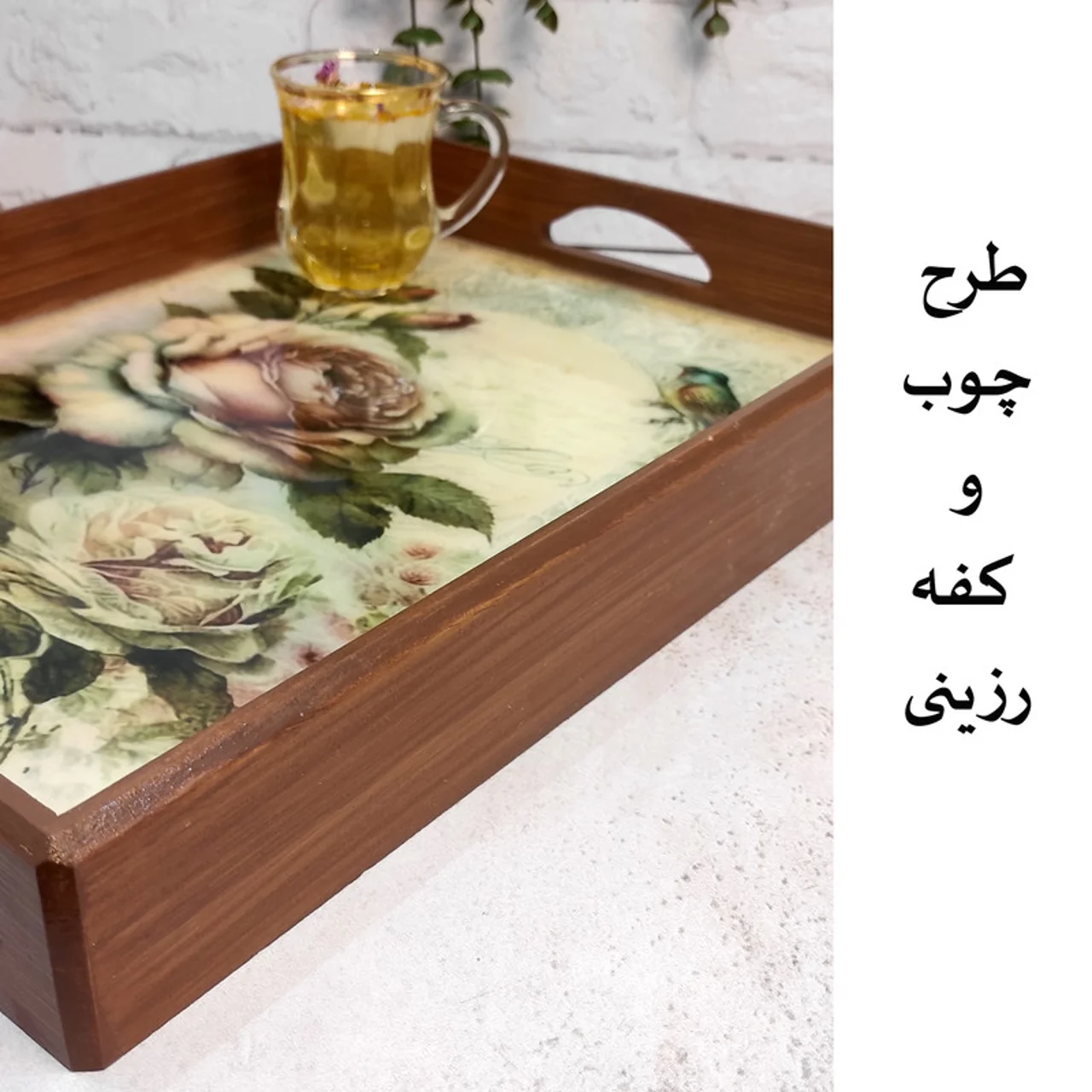 سینی دستساز چوبی رزینی طرح گل رخ 102853868