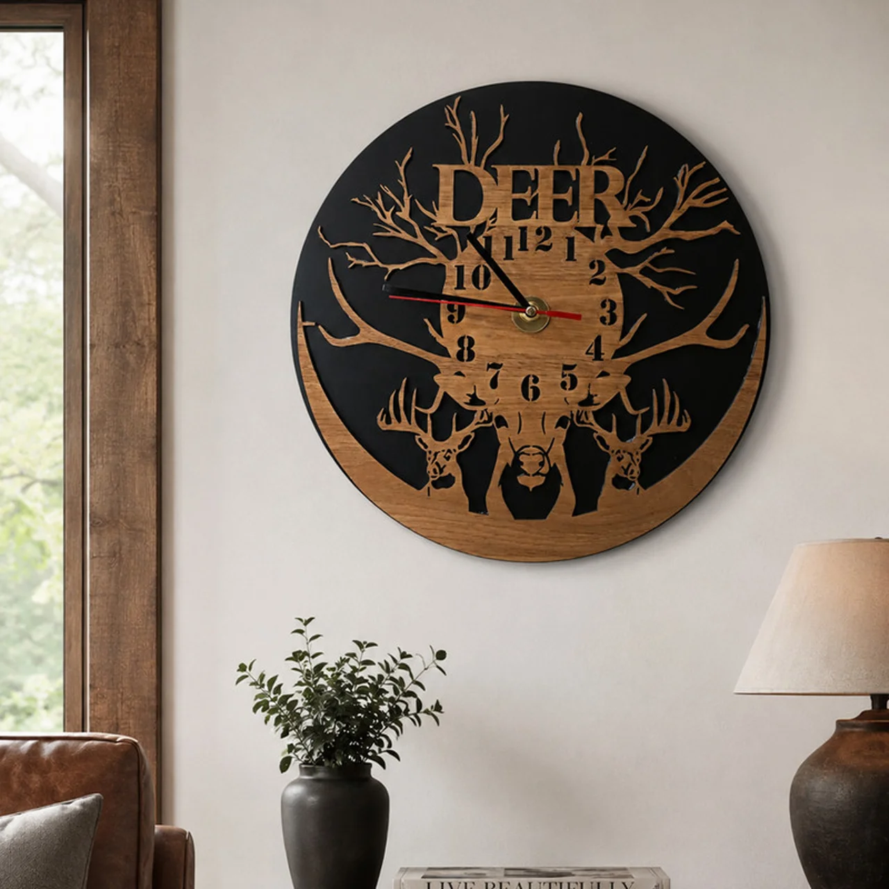 ساعت دیواری عقربه‌ای با نشانگر عددی مدل DEER چوبی کد 2 102673553