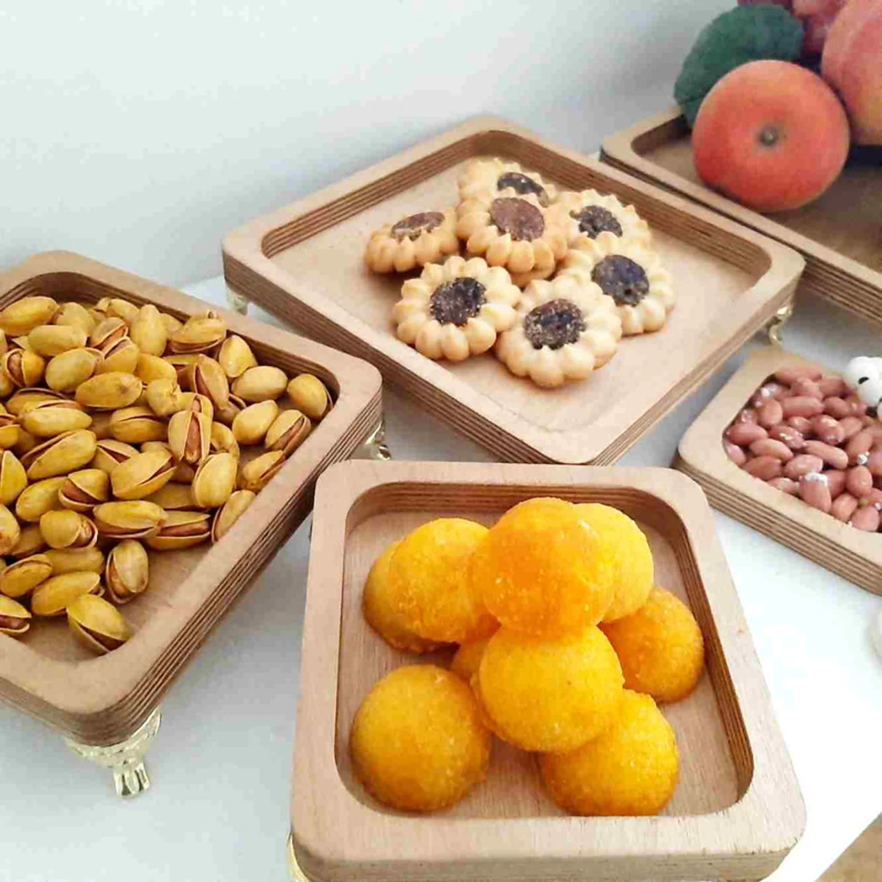 ظرف سرو چوبی پایه‌دار مدل ply05 مجموعه 5 عددی از چوب روس باکیفیت، ضدآب و بادوام مناسب آجیل 102553552