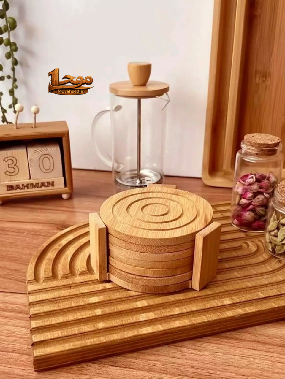 زیرلیوانی استند دار بامبو ۶عددی