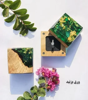 جعبه چوب و رزین زمردی با ورق طلا | عمده و تکی | چوب موحد .