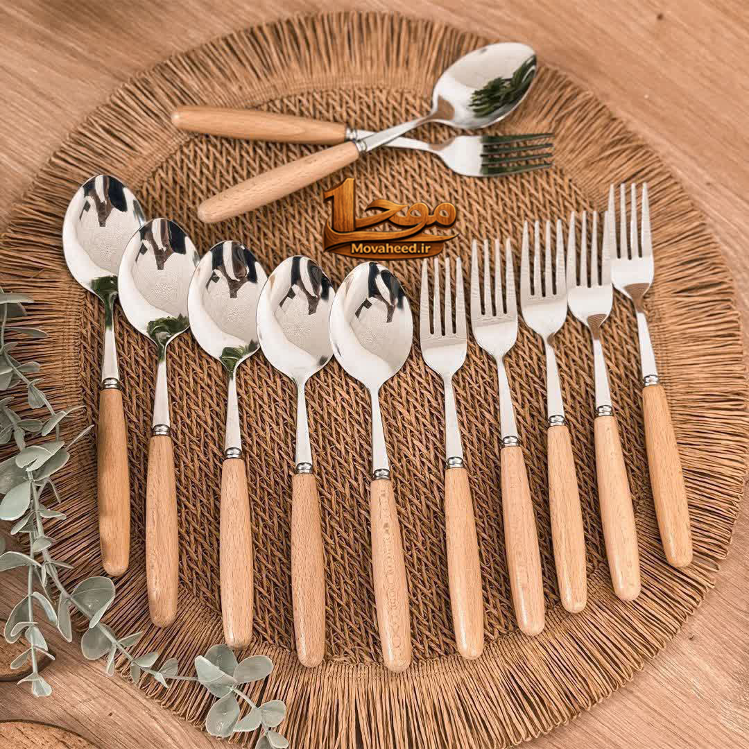 ست قاشق چنگال دسته چوبی